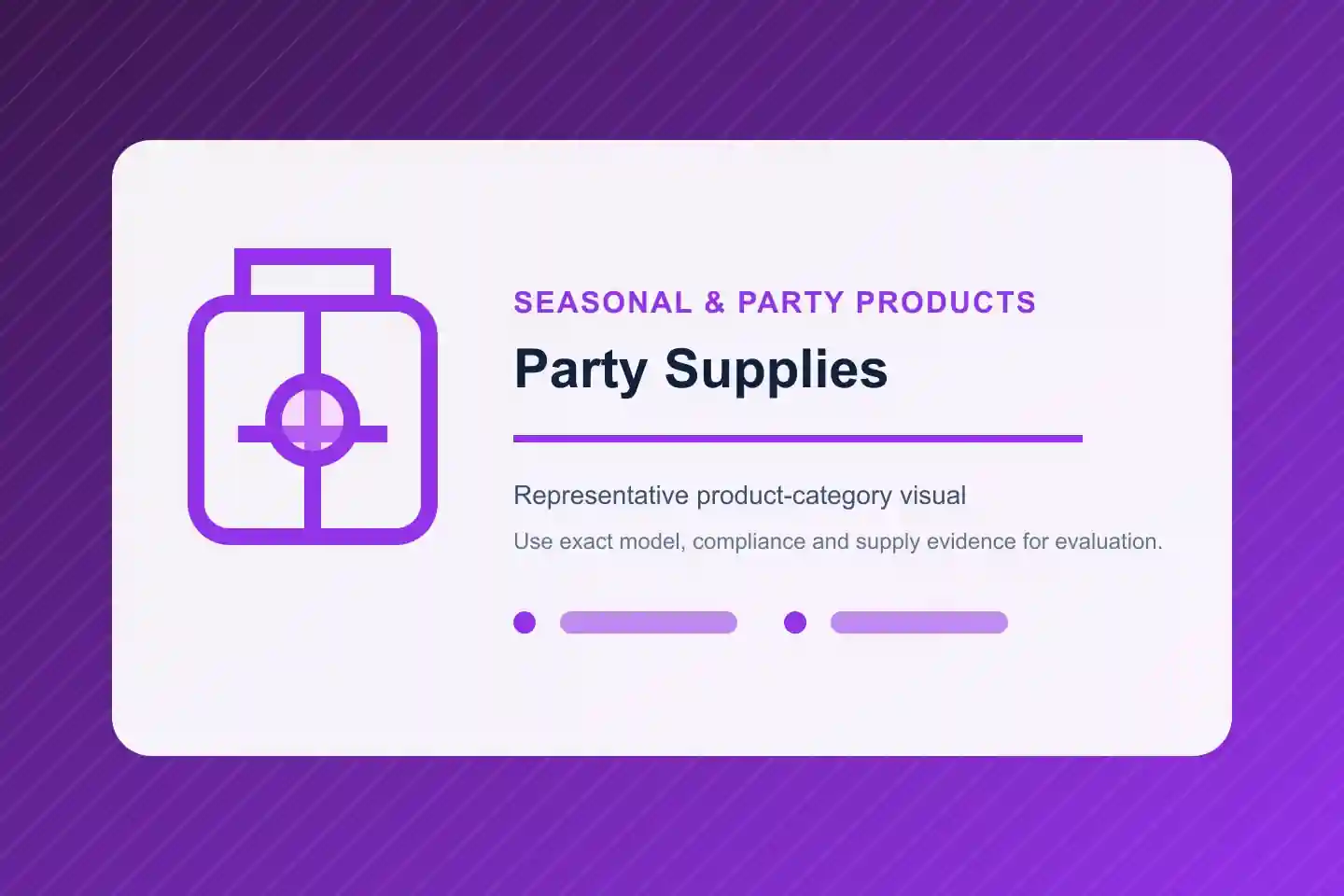 Categoria de produto ilustrativa Suprimentos para Festas