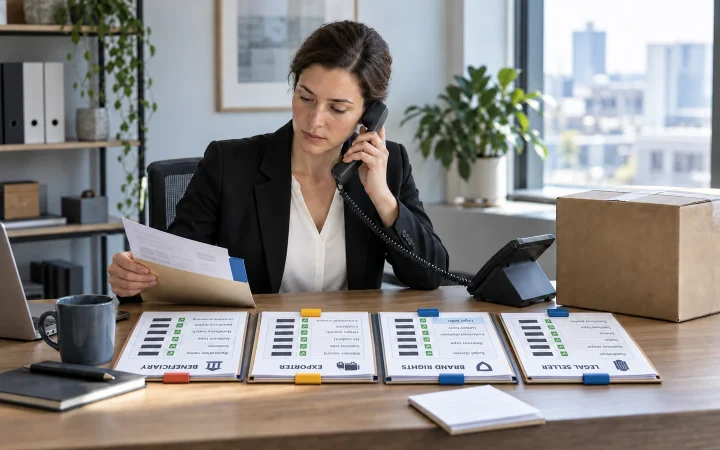 Importer comparing legal seller, brand authorization, exporter and bank beneficiary records before payment